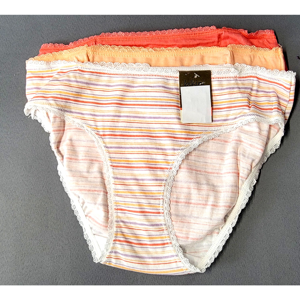 Secret Treasure 3-Pack Bikini Panties Womens XS(4) Cotton Blend Striped New
